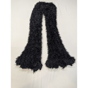 Black Shaggy Eyelash Knit Scarf Fuzzy Textured Fringe Y2K Statement